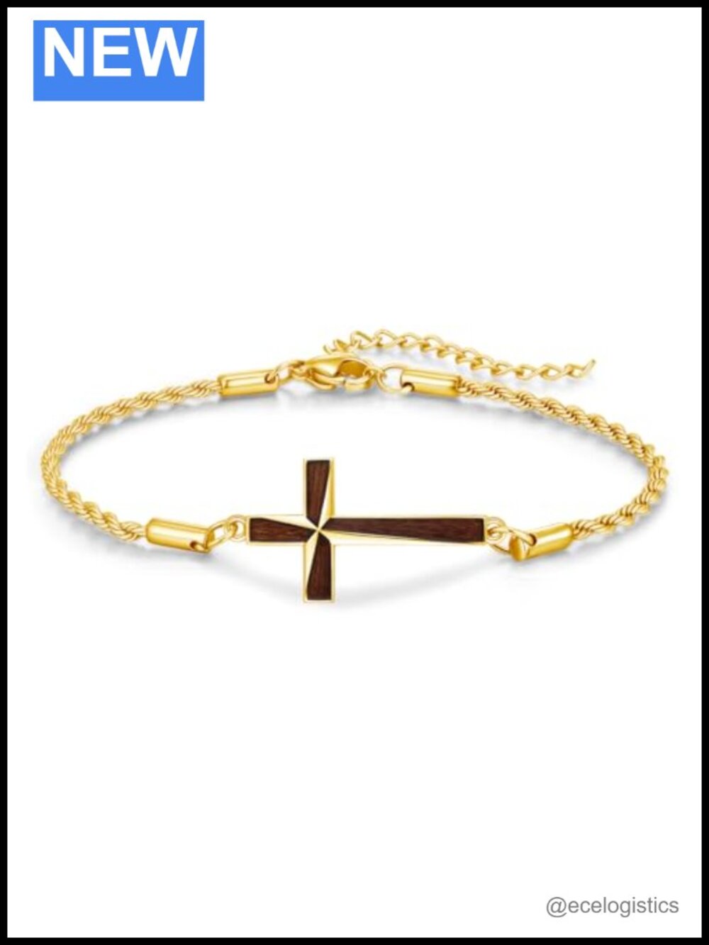 925 Sterling Silver Wood Cross Bracelet Adjustable Christian Gift